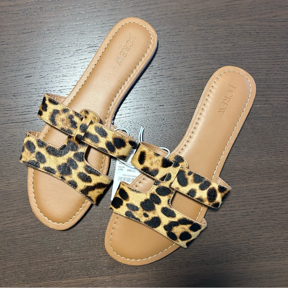 NWT J Crew Factory Leopard Calf Hair Beach Slide -Size 9